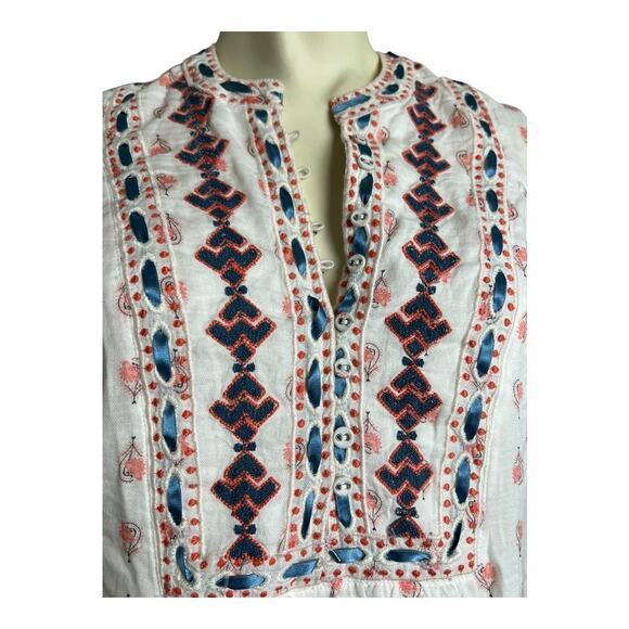 Sundance Catalog Embroidered Floral Blouse White/Pink Women's XS Boho Summer - Picture 3 of 8